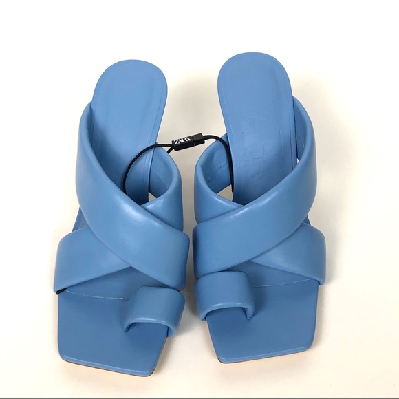ZARA PADDED HEELED BLUE SHEEP LEATHER SANDALS - Picture 3 of 16